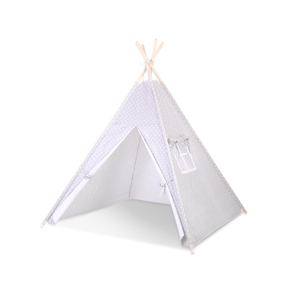 Børne tipi telt dekorative fjer GRATIS!  Grå Polkaprikker