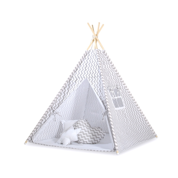 Børne tipi telt dekorative fjer GRATIS!  Grå Siksak