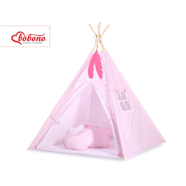 Børne tipi telt dekorative fjer GRATIS!  Lyserød Pink Polkaprikker