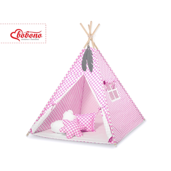 Børne tipi telt dekorative fjer GRATIS!  Lyserød Pink Polkaprikker