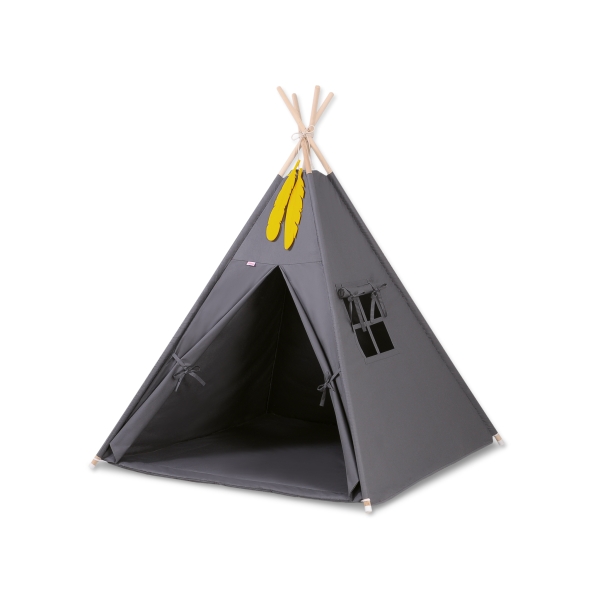 Børne tipi telt  legetæppe dekorative fjer GRATIS!  Antracit