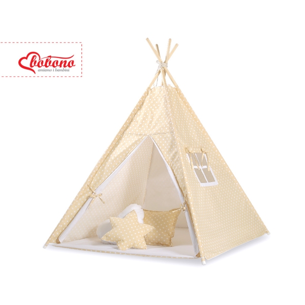 Børne tipi telt  legetæppe dekorative fjer GRATIS!  Beige Polkaprikker