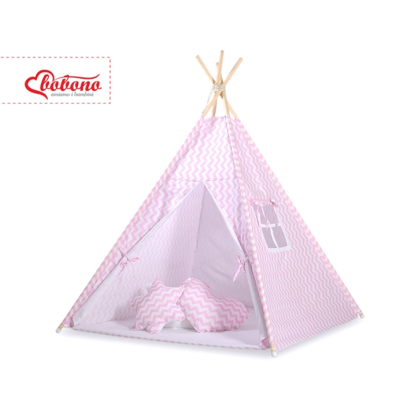 Børne tipi telt  legetæppe dekorative fjer GRATIS!  Lyserød Pink Siksak