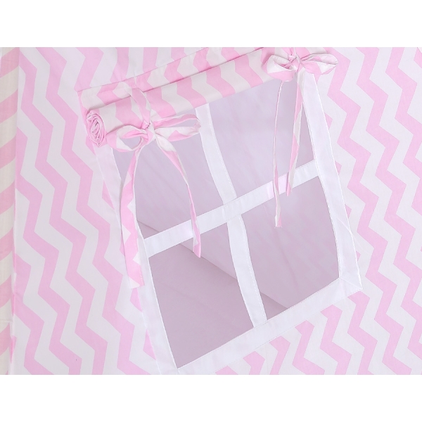 Børne tipi telt  legetæppe dekorative fjer GRATIS!  Lyserød Pink Siksak