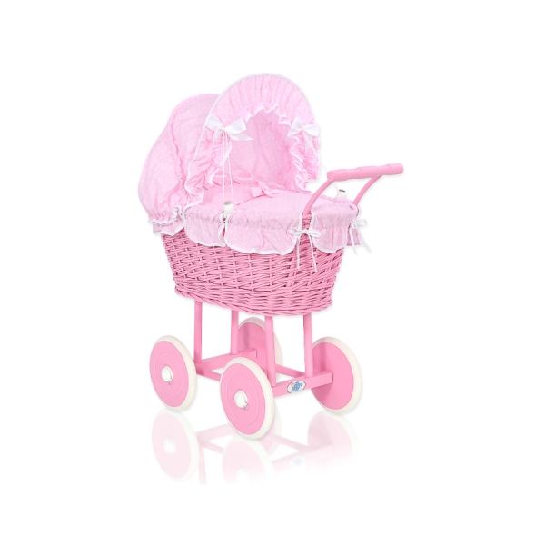 Dukkevogn Flet  Lyserød Hvid Pink Polkaprikker