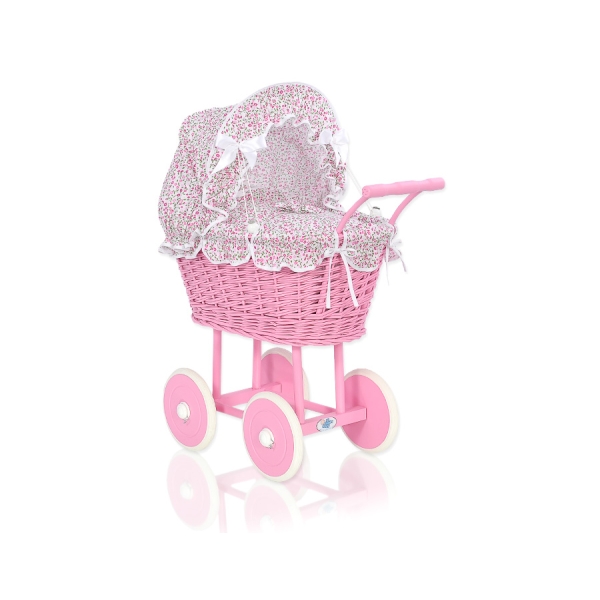 Dukkevogn Flet  Lyserød Pink Blomstereng Blomster