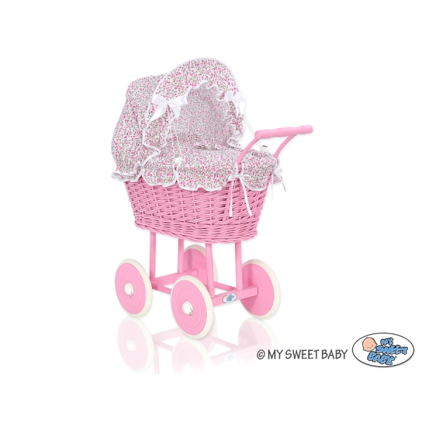 Dukkevogn Flet  Lyserød Pink Blomstereng Blomster