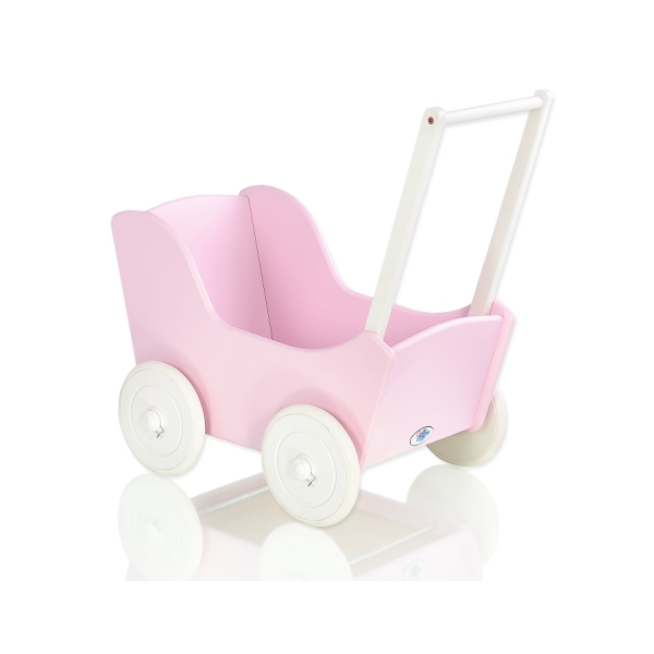 Dukkevogn i træ  Lyserød Hvid Pink