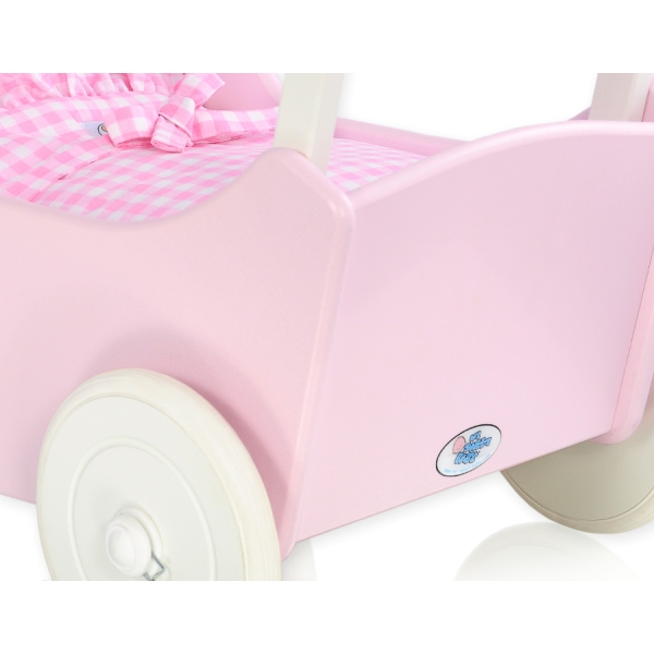 Dukkevogn i træ  Lyserød Hvid Pink