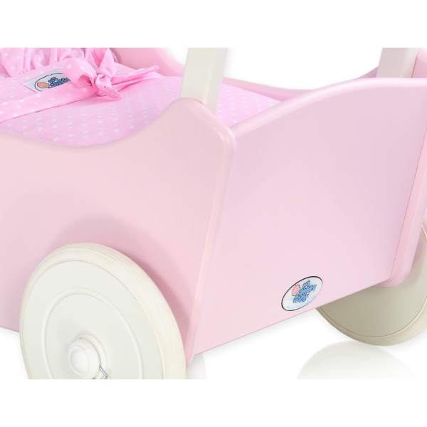 Dukkevogn i træ  Lyserød Hvid Pink