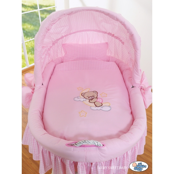 Flettet babykurv med kaleche - Bellamy  Lyserød Pink
