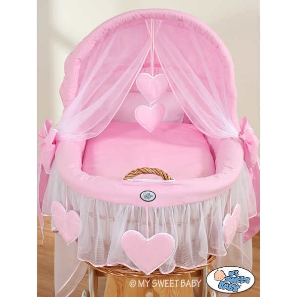 Flettet babykurv med kaleche - Bellamy  Lyserød Pink Amelie