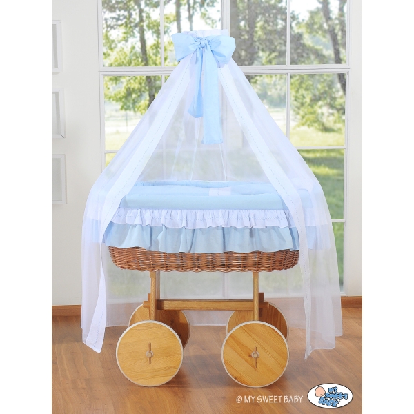 Flettet moses babykurv med Sengehimmel Deluxe  Blå Bellamy