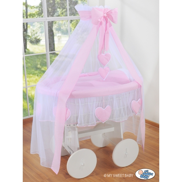 Flettet moses babykurv med Sengehimmel Deluxe  Lyserød Pink Amelie