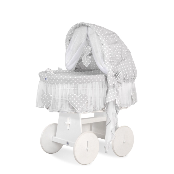 Flettet moseskurv til baby  Hvid Grå Polkaprikker Amelie