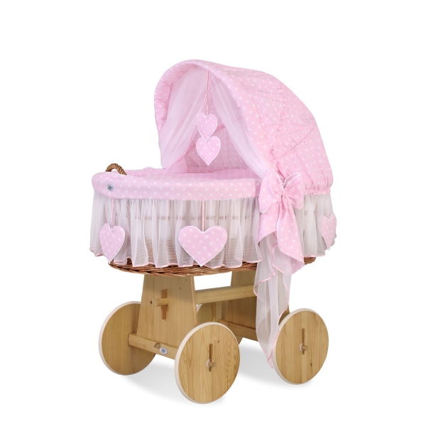 Flettet moseskurv til baby  Lyserød Pink Polkaprikker Amelie