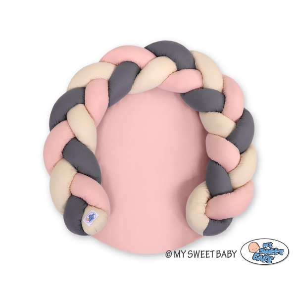 Flettet pude til baby  Beige Antracit Støvet Pink