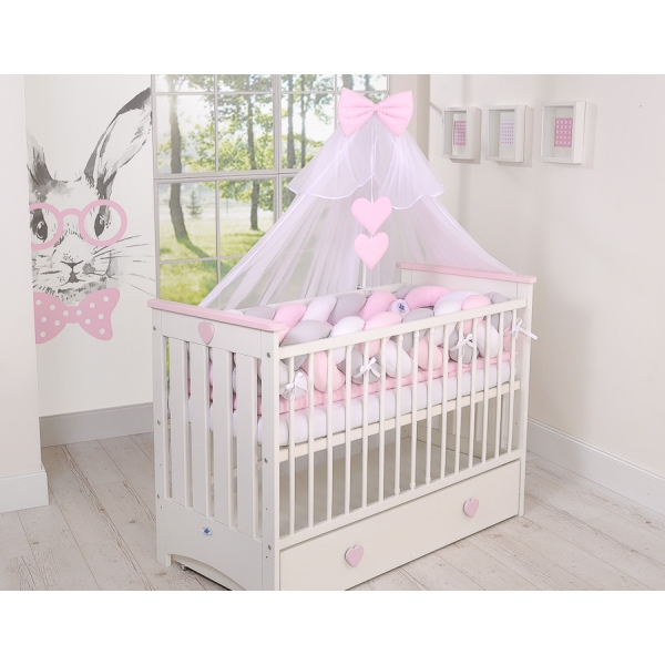 Flettet sengerand til babyseng XXL  Lyserød Hvid Grå Pink
