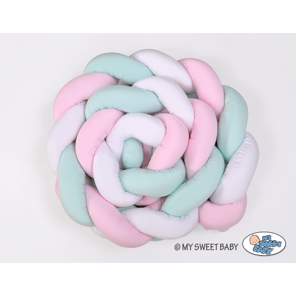Flettet sengerand til babyseng XXL  Mint Lyserød Hvid Pink