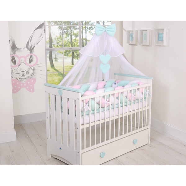Flettet sengerand til babyseng XXL  Mint Lyserød Hvid Pink