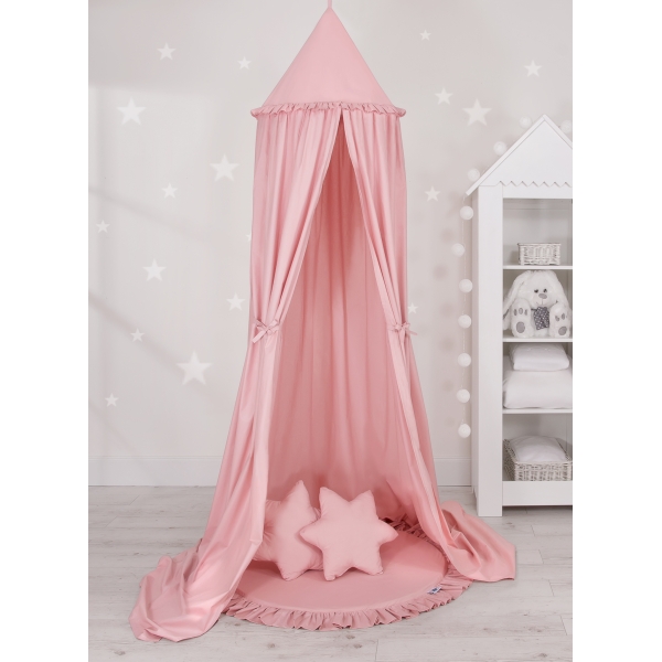 Hængende sengehimmel over babys sengeværelse med legemåtte Pudesæt   Støvet Pink
