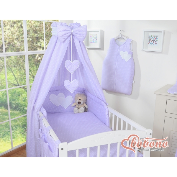 Himmelsengesæt til baby  Lilla Polkaprikker