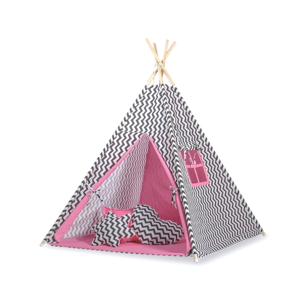 Indianer Tipi Telt til Børn   Lyserød Sort Pink Siksak