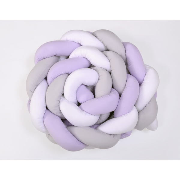 Lang  tyk flettet sengerand Knot 360cm  Hvid Grå Lilla