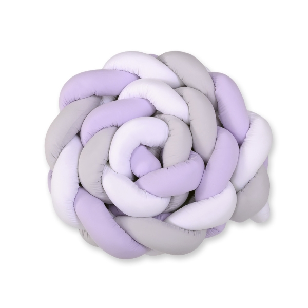Lang  tyk flettet sengerand Knot 360cm  Hvid Grå Lilla
