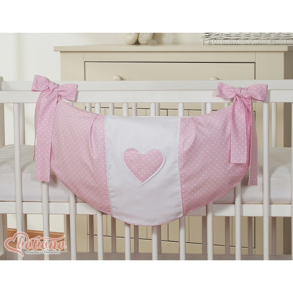Legetøjspose til tremmeseng - Hanging Hearts  Lyserød Pink Polkaprikker