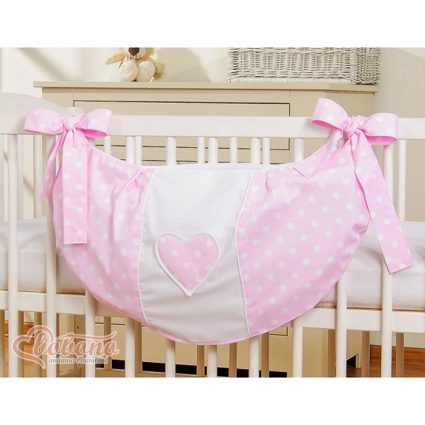 Legetøjspose til tremmeseng - Hanging Hearts  Lyserød Pink Polkaprikker