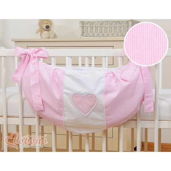 Legetøjspose til tremmeseng - Hanging Hearts  Lyserød Pink Striber
