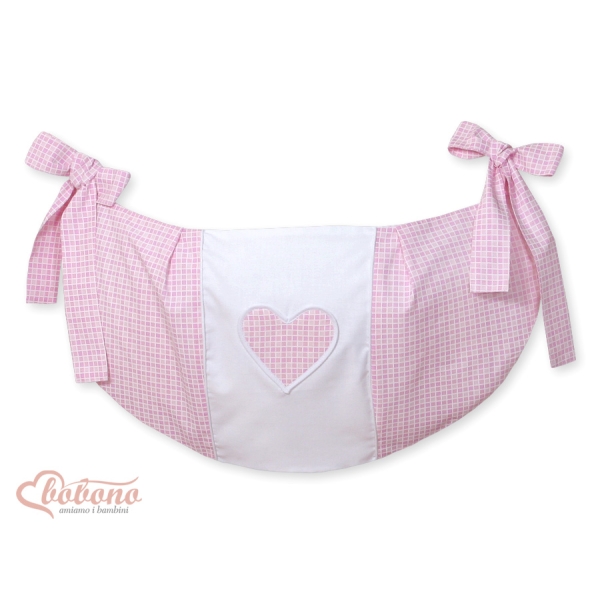 Legetøjspose til tremmeseng - Hanging Hearts  Lyserød Pink Ternet