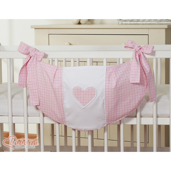 Legetøjspose til tremmeseng - Hanging Hearts  Lyserød Pink Ternet