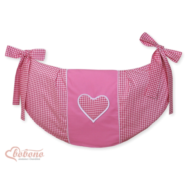 Legetøjspose til tremmeseng - Hanging Hearts  Lyserød Pink Ternet