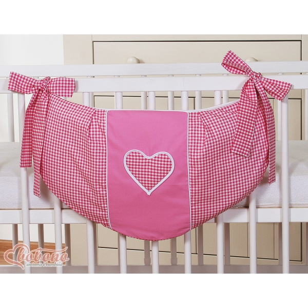 Legetøjspose til tremmeseng - Hanging Hearts  Lyserød Pink Ternet
