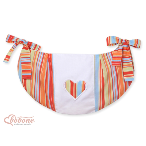 Legetøjspose til tremmeseng - Hanging Hearts  Orange Striber