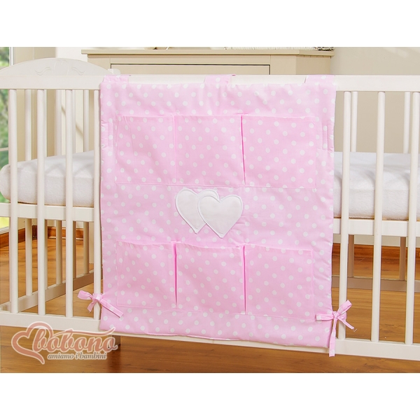 Lommeophæng til tremmeseng - Hanging Hearts  Lyserød Pink