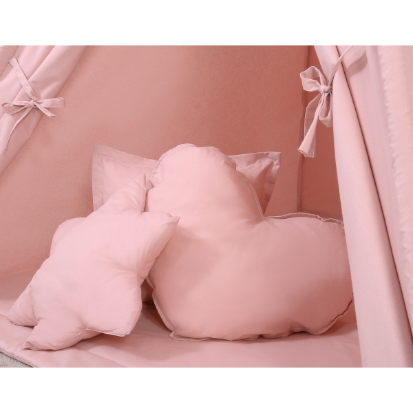 Mega Sæt: Børne tipi telt med legetæppe og puder + dekorative fjer GRATIS!  Støvet Pink