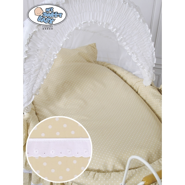 Moseskurv / Retro flettet babykurv  Hvid Beige Christine