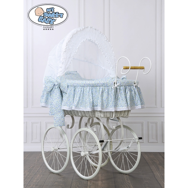 Moseskurv / Retro flettet babykurv  Hvid Blå Jasmine