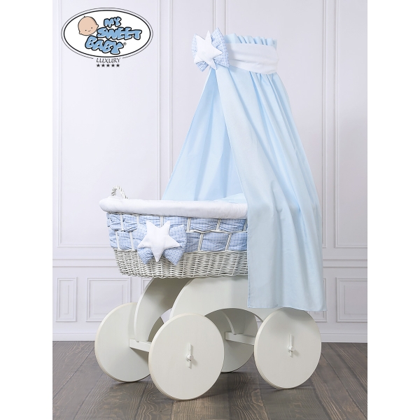 Moseskurv til baby på hjul / Flettet kurv med sengehimmel  Isabella