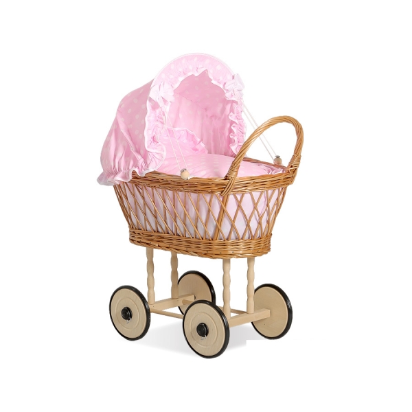 Naturlig flettet dukkevogn kurv  Lyserød Pink