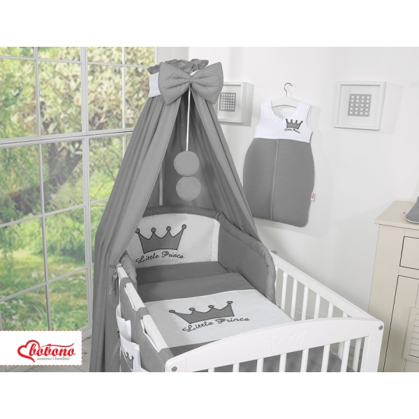 Nyfødt baby sengesæt i 11 dele med sengehimmel - Little Prince/Princess  Antracit