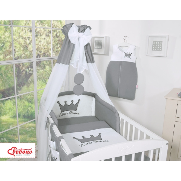 Nyfødt baby sengesæt i 11 dele med sengehimmel - Little Prince/Princess  Antracit