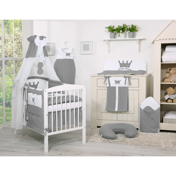 Nyfødt baby sengesæt i 11 dele med sengehimmel - Little Prince/Princess  Antracit