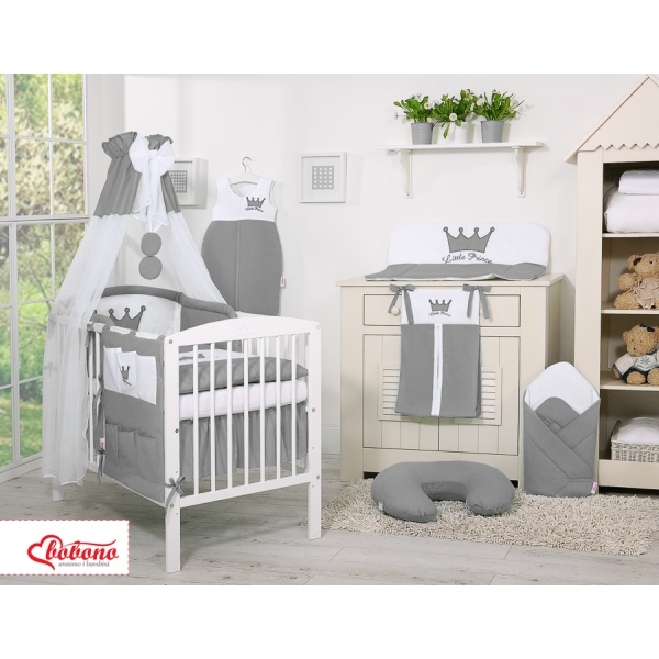 Nyfødt baby sengesæt i 11 dele med sengehimmel - Little Prince/Princess  Antracit