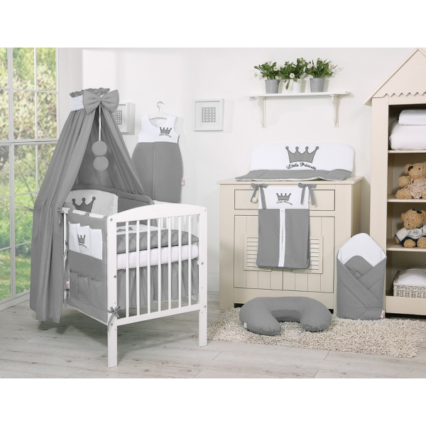 Nyfødt baby sengesæt i 11 dele med sengehimmel - Little Prince/Princess  Antracit