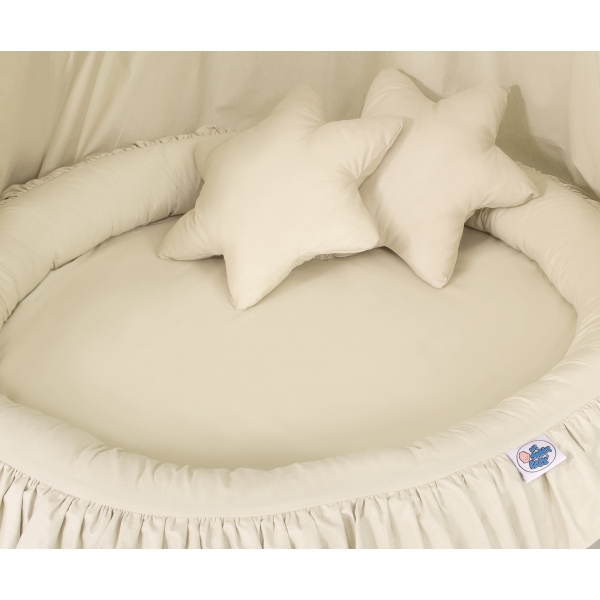 Sæt: Hængende sengehimmel + babyrede med flæser + puder  Beige