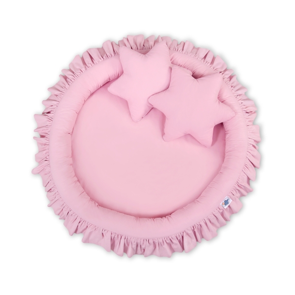 Sæt: Hængende sengehimmel + babyrede med flæser + puder  Lyserød Pink
